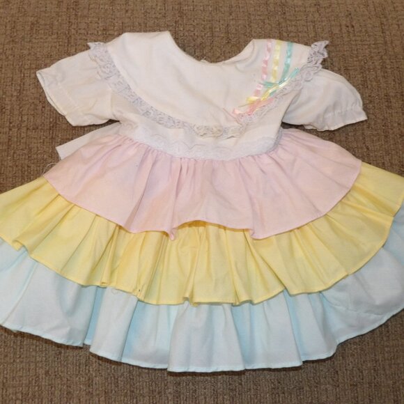 Pastel Rainbow Baby Girl Dress Kandy Ann Vintage Dress Size 12 Months - Picture 2 of 15